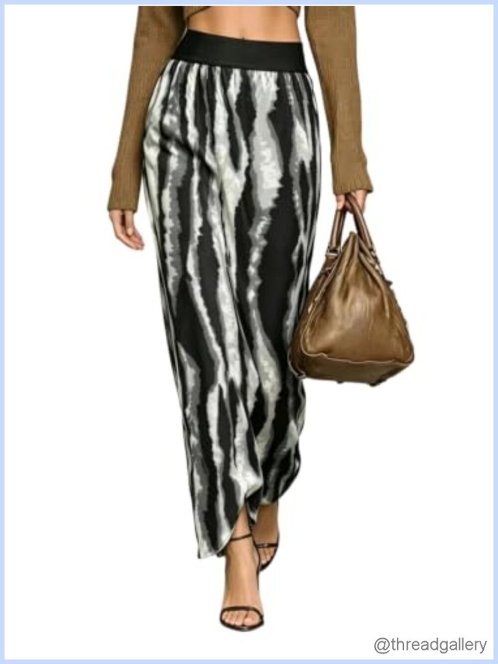 Womens Satin High Waist Flowy Maxi Skirt Boho Casual Office